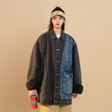 撞色潮流水洗夹克中性情侣宽松牛仔外套2015/P98/148，男装工装外套，星座202-3