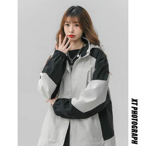 立领连帽撞色拼接情侣冲锋衣登山服夹克 JK18/P65/98图片
