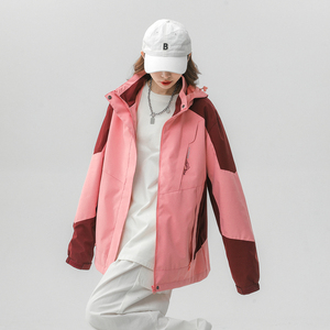 春季新款立领连帽撞色拼接情侣冲锋衣登山服夹克 JK18/P65/98图片