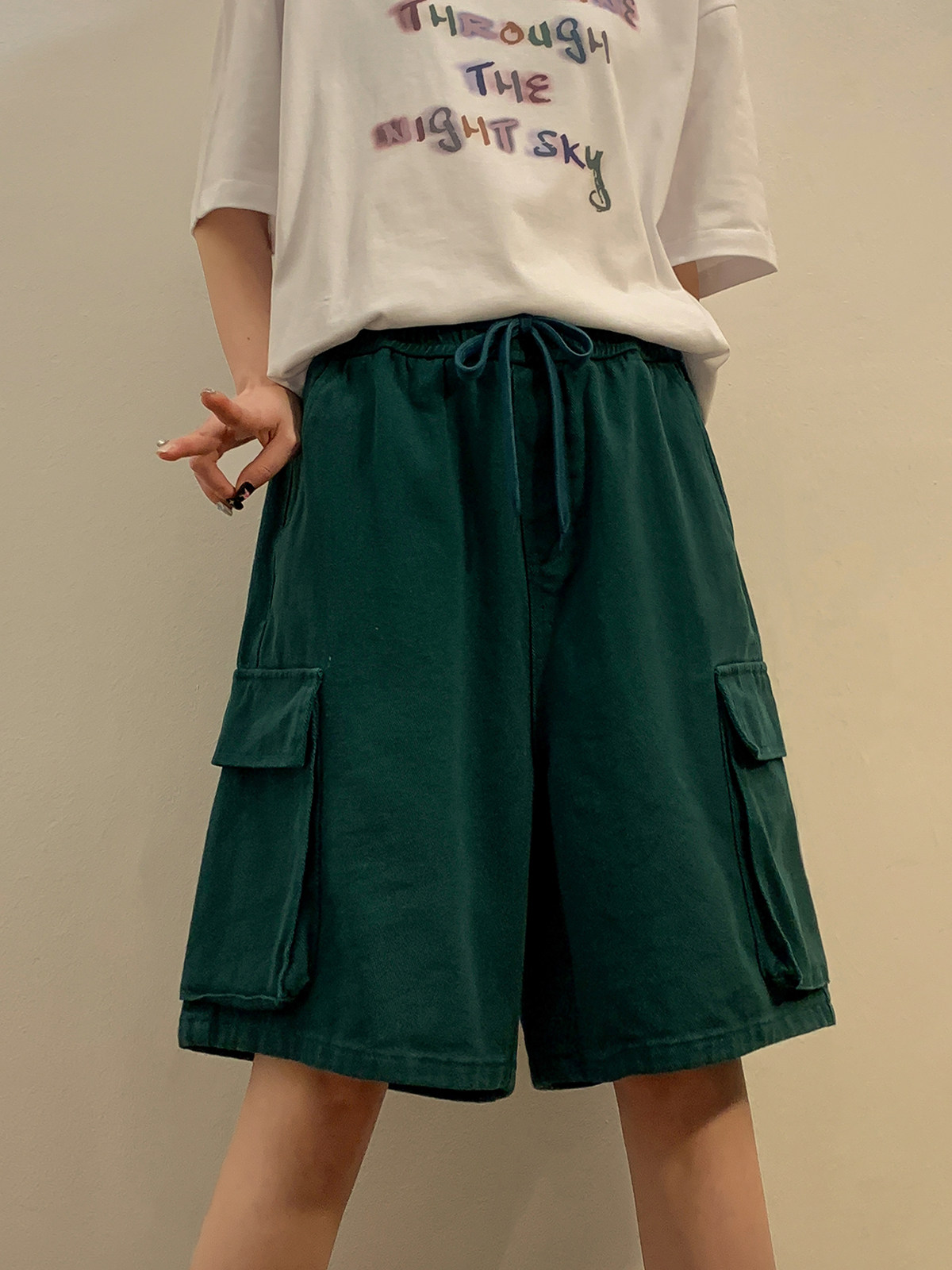 七色夏季水洗工装直筒潮流情侣中裤彩色短裤K2201/P55，男装牛仔裤，星座202-3