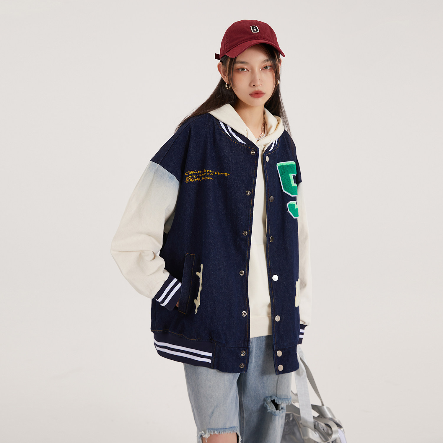 字母水洗毛巾料刺绣棒球服夹克情侣外套976/P100,男装夹克,星座202-3