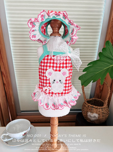 no退换有弹力夏季 猫狗宠物红格子裙吊带连衣裙蕾丝帽子小马 新款