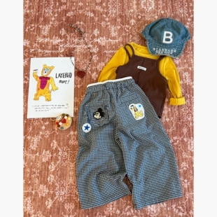 Spring韩国童装2025年秋季新款亲子米奇贴布藏青格子裤女童休闲裤