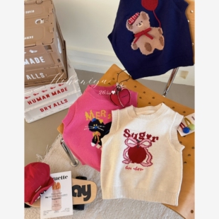 宝宝卡通提花软糯针织马甲女童坎肩 新款 Spring韩国童装 2026年春季