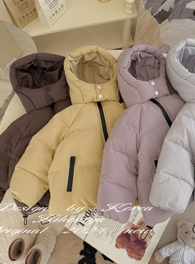 Spring韩国童装2024冬季新款纯色石墨烯90白鸭绒连帽羽绒服亲子款