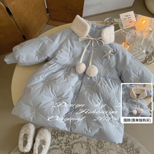 Spring韩国童装2024年冬季宝宝90白鸭绒中长款羽绒服女童保暖外套