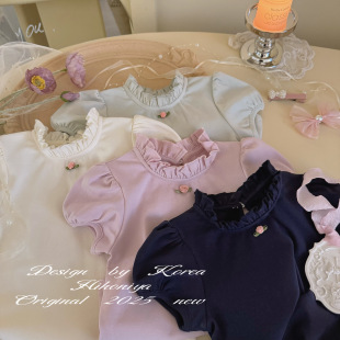 花苞短袖 宝宝花边领韩版 女童圆领T恤 2025春夏新款 Spring韩国童装