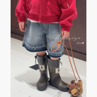 Spring韩国童装2026年春季新款亲子复古水洗牛仔中裤女童韩系短裤