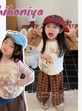 Spring韩国童装2025年秋季新款宝宝印花插肩长袖T恤女童圆领卫衣