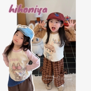 宝宝印花插肩长袖 新款 T恤女童圆领卫衣 2025年秋季 Spring韩国童装