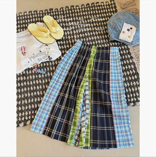Spring韩国童装2025年夏季新款亲子撞色格纹半身裙女童格子休闲裤