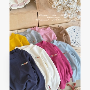 親子彩色刺繡半高領(lǐng)打底衫 Spring韓國(guó)童裝 新款 女童針織衫 2025秋季