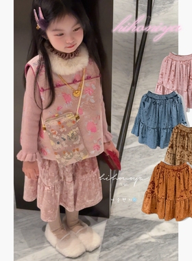 Spring韩国童装2025冬季新款宝宝新年中式拜年服半裙女童国风裙子