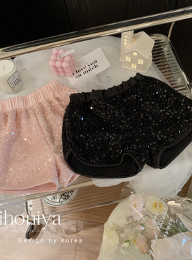 Spring韩国童装春款时尚设计感松紧腰亮片亲子短裤女童洋气五分裤