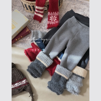 Spring韩国童装2025年冬季新款宝宝820g加绒加厚堆堆裤女童打底裤