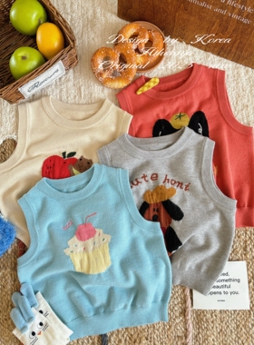 Spring韩国童装2025年秋季新款宝宝卡通印花小狗毛衣女童无袖背心