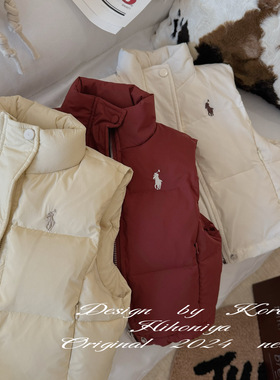 Spring韩国童装2024秋冬新款保暖百搭刺绣羽绒服马甲韩版亲子款