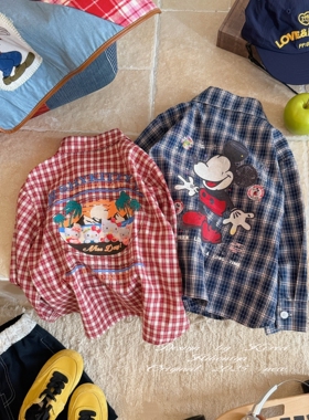 Spring韩国童装2025年秋季新款亲子款米奇Kitty格子衬衫女童衬衣