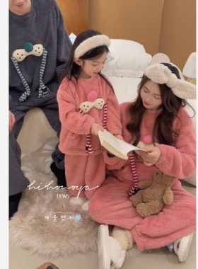 Spring韩国童装2025年冬季新款一家三口软乎乎家居服女童 两件套