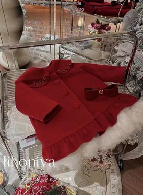 Spring韩国童装 儿童冬季新国标90白鸭绒网纱拼接红色羽绒大衣