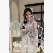 新中式 Spring韩国童装 亲子套装 儿童小鹿刺绣国风阔腿裤 风 2025夏季