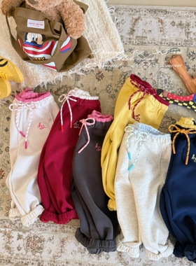 Spring韩国童装2025年秋季新款亲子款拼色抽绳卫裤女童直筒休闲裤