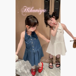 Spring韩国童装2026夏季新款亲子甜美挂脖辣妹翻领女童百褶连衣裙