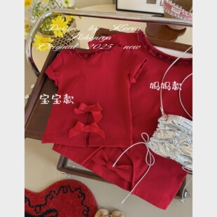 短袖 Spring韩国童装 亲子设计感花边韩版 新款 女童圆领T恤 2025夏季