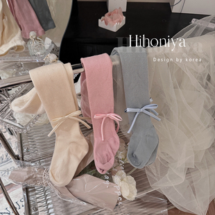 Spring韩国童装春款高弹力蝴蝶结纯色连裤袜可爱女童韩版打底裤袜