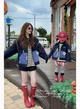 Spring韩国童装2025年秋季新款亲子款牛仔外套女童长袖春秋夹克衫