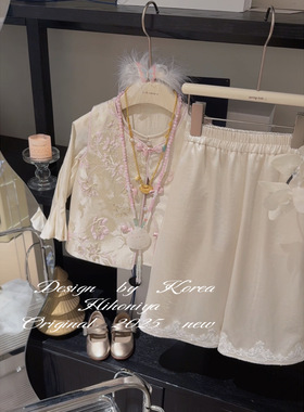 Spring韩国童装2025年春夏新款亲子中式马甲套装女童衬衣国风裤子