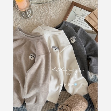 Spring韩国童装2025年冬季新款亲子小狗标双面聚热绒上衣女童卫衣