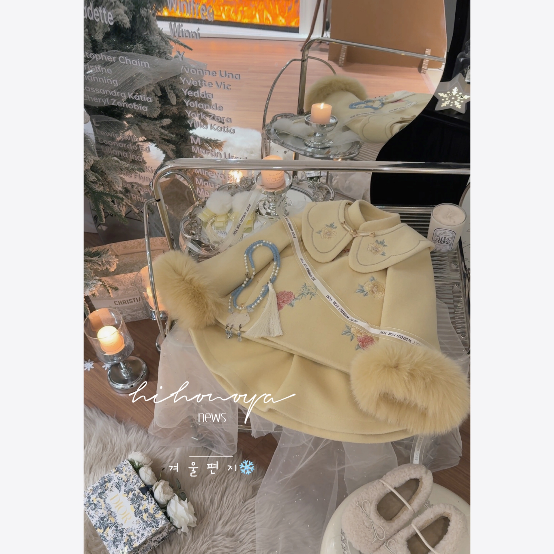 Spring韩国童装2025冬季新款宝宝新中式呢子刺绣云肩羽绒加厚套装