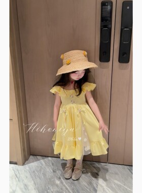 Spring韩国童装2026夏季新款宝宝法式荷叶边小飞袖连衣裙女童裙子