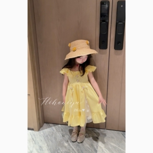 Spring韩国童装2026夏季新款宝宝法式荷叶边小飞袖连衣裙女童裙子