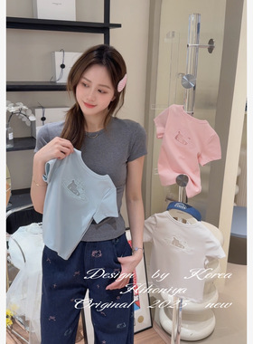 Spring韩国童装2025年夏季新款亲子网纱镂空Kitty甜美短袖女童T恤