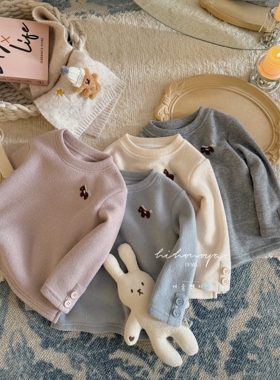 Spring韩国童装2025冬季新款亲子双面绒纽扣羊毛打底衫女童针织衫