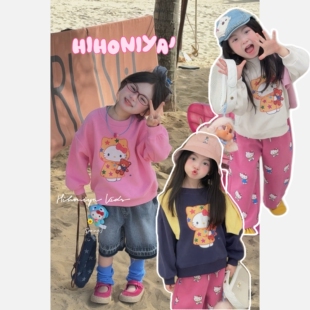 亲子星星KT猫印花纯棉卫衣女童T恤 新款 Spring韩国童装 2026年春季