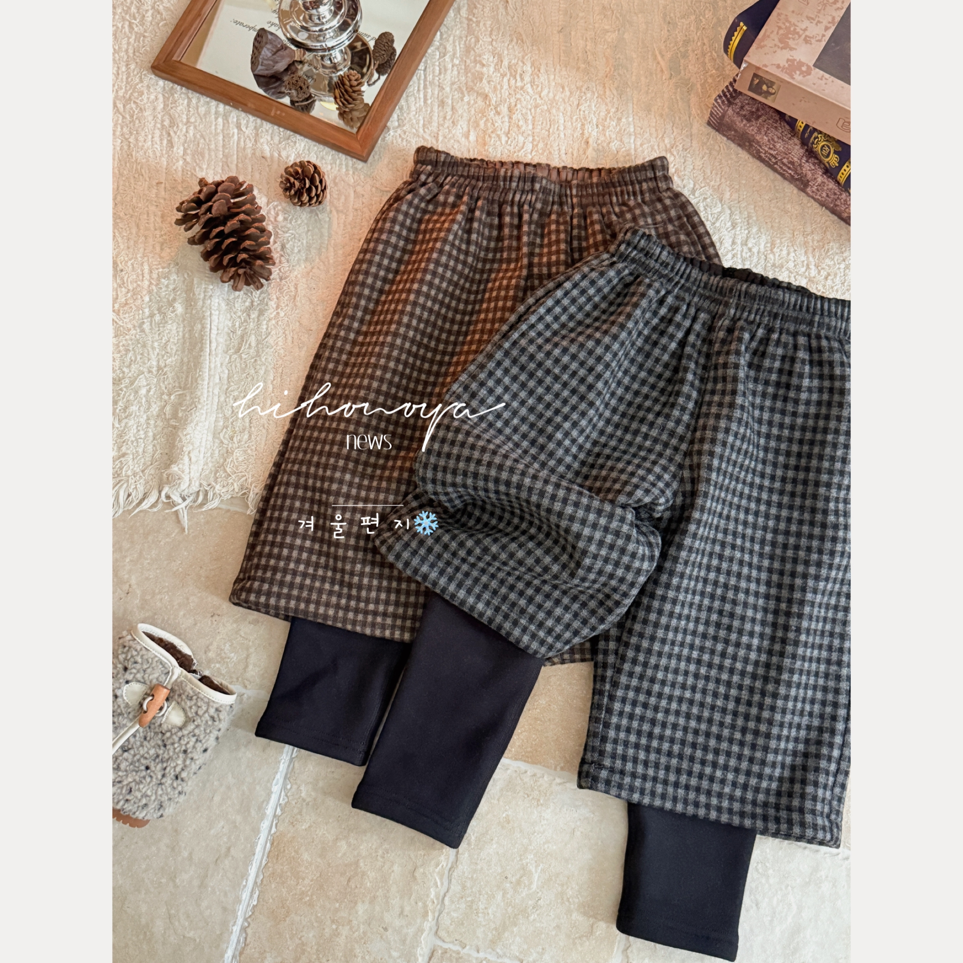 Spring韩国童装2025冬季新款亲子格子毛呢假两件羊毛裤女童休闲裤