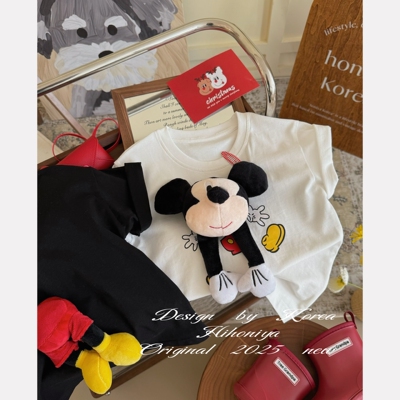 Spring韩国童装2025年夏季新款亲子米奇立体玩偶短袖女童圆领T恤