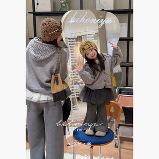 Spring韩国童装 亲子镂空钩花毛衣女童连帽针织外套 2025年秋冬新款