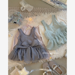 亲子叠穿蝴蝶结绑带吊带女童针织衫 新款 2026年春季 Spring韩国童装