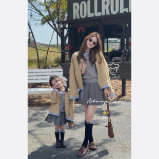 亲子复古拼接小众翻领夹克女童外套 新款 Spring韩国童装 2026年春季