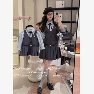 连衣裙女童衬衫 Spring韩国童装 假两件学院风韩版 亲子款 裙 2025春季