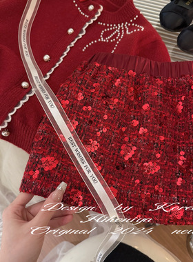 Spring韩国童装2024年冬季亲子款亮片高级气质韩版短裙女童半身裙