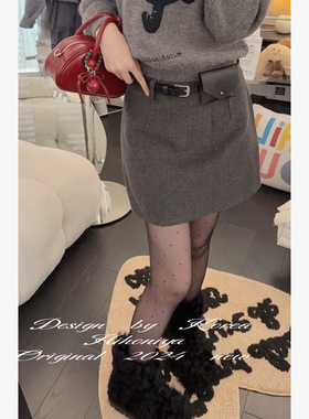 Spring韩国童装2024冬季新款气质烟灰显瘦保暖毛呢韩版短裙妈妈款