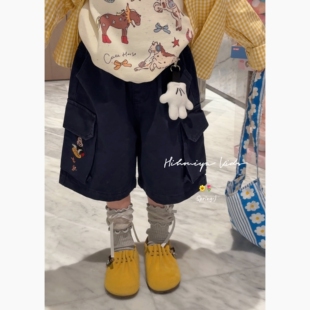 女童短裤 Spring韩国童装 裤 亲子彩色米奇刺绣阔腿工装 2026春夏新款