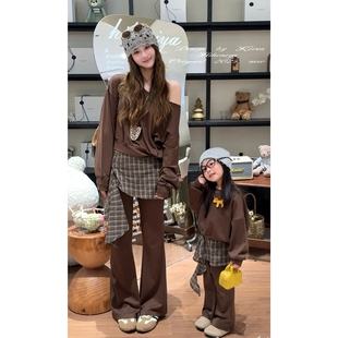 卫衣套装 Spring韩国童装 亲子格子拼接长袖 新款 女童两件套 2025秋季
