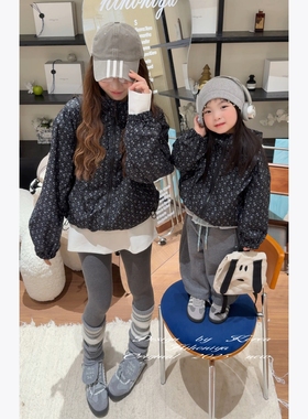 Spring韩国童装2025年秋季新款亲子碎花防风冲锋衣女小童连帽外套