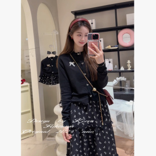 秋季 亲子装 蝴蝶结开衫 外套半身裙套装 母女上衣长袖 Spring韩国童装